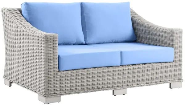 Conway Outdoor Patio Wicker Rattan Loveseat by Modway Light Gray Light Blue