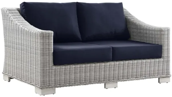 Conway Outdoor Patio Wicker Rattan Loveseat by Modway Light Gray Navy
