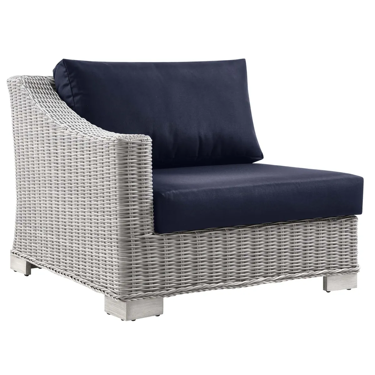 Conway Outdoor Patio Wicker Rattan Left-Arm Chair by Modway Light Gray Navy