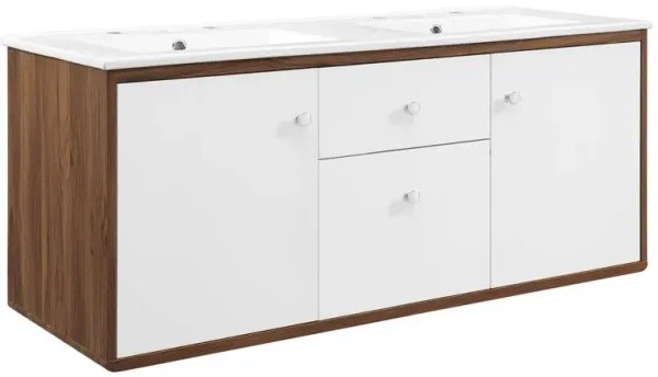 Transmit Wall-Mount Bathroom Vanity Basin Included by Modway 48" Double / Walnut White