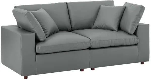 Commix Down Filled Overstuffed Vegan Leather Loveseat by Modway Gray