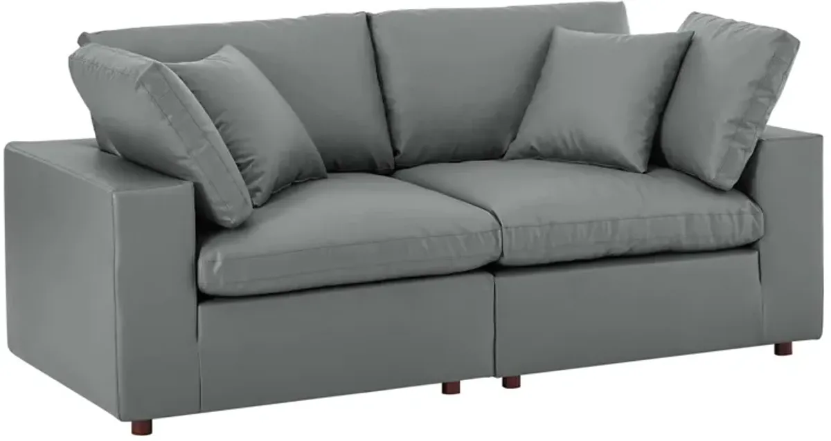 Commix Down Filled Overstuffed Vegan Leather Loveseat by Modway Tan