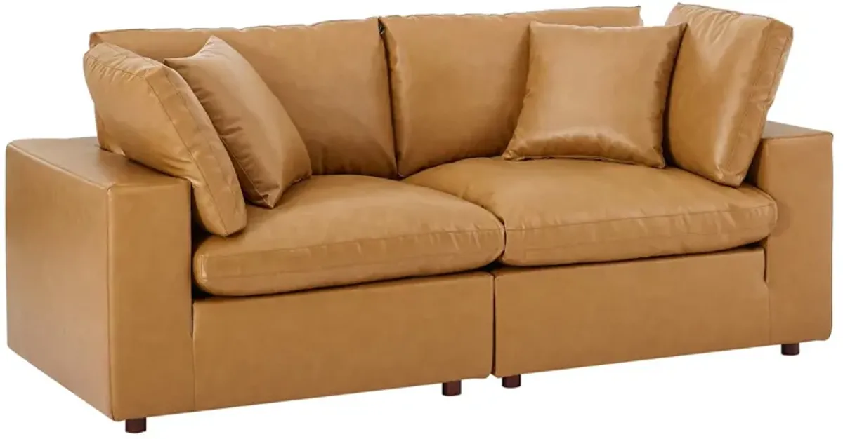 Commix Down Filled Overstuffed Vegan Leather Loveseat by Modway Tan