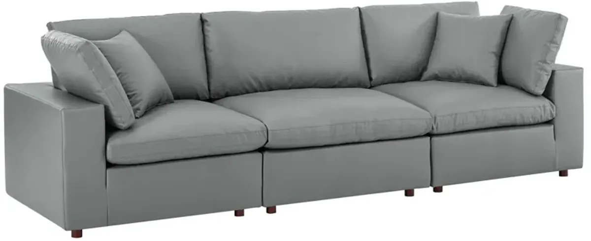 Commix Down Filled Overstuffed Vegan Leather 3-Seater Sofa by Modway Gray