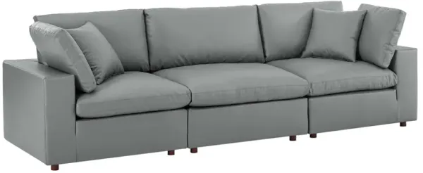 Commix Down Filled Overstuffed Vegan Leather 3-Seater Sofa by Modway Gray