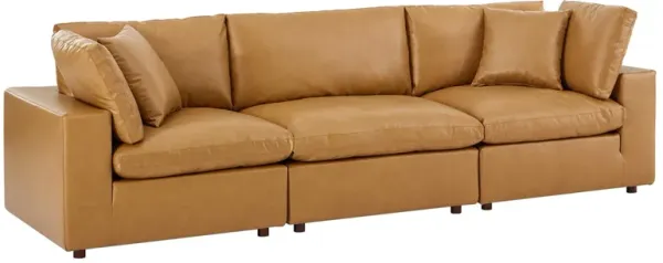 Commix Down Filled Overstuffed Vegan Leather 3-Seater Sofa by Modway Tan