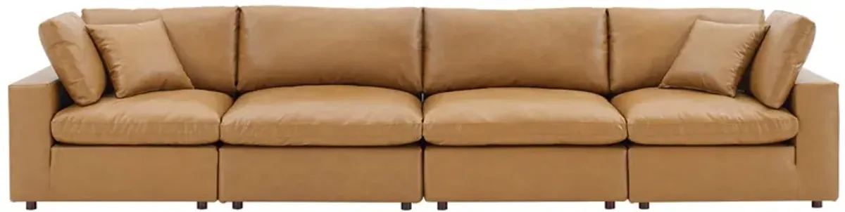 Commix Down Filled Overstuffed Vegan Leather 4-Seater Sofa by Modway Tan