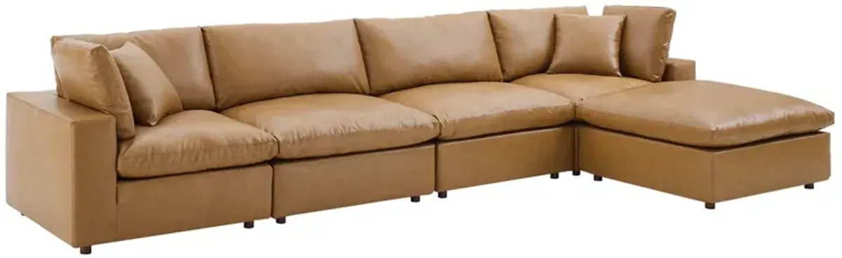 Commix 5-Piece Down Filled Overstuffed Vegan Leather Sectional Sofa by Modway Tan