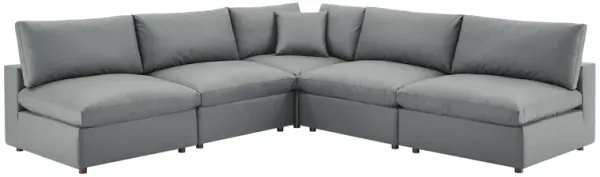 Commix 5-Piece Down Filled Overstuffed Vegan Leather Sectional Sofa by Modway Gray