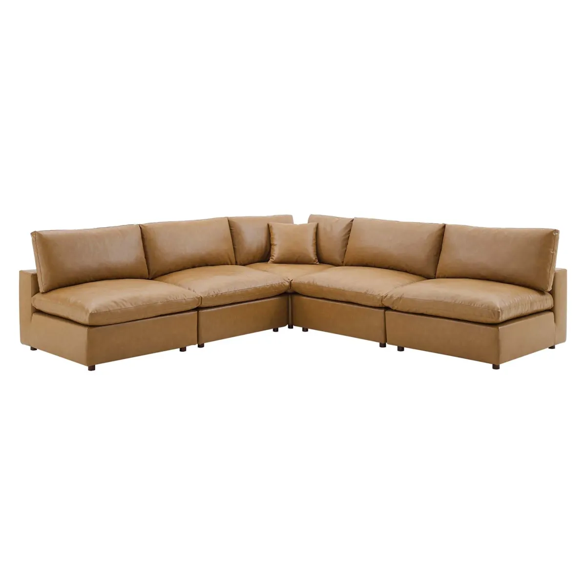Commix 5-Piece Down Filled Overstuffed Vegan Leather Sectional Sofa by Modway Tan