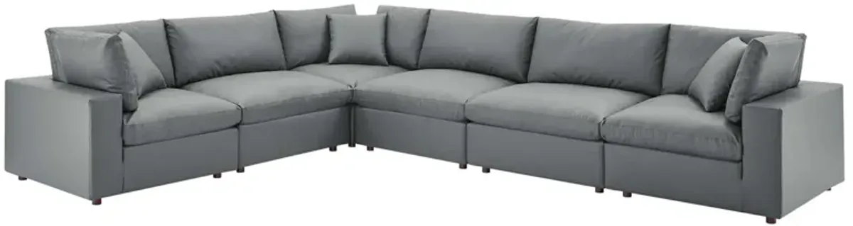 Commix 6-Piece Down Filled Overstuffed Vegan Leather Sectional Sofa by Modway Gray