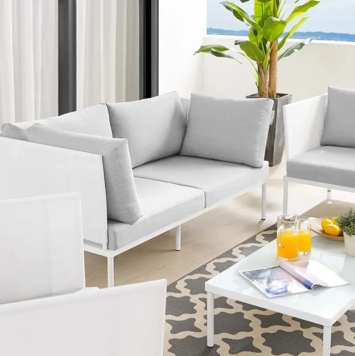 Harmony 5-Piece  Sunbrella® Outdoor Patio Aluminum Furniture Set by Modway White Navy