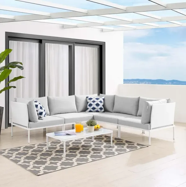 Harmony 6-Piece  Sunbrella® Outdoor Patio Aluminum Sectional Sofa Set by Modway White Gray