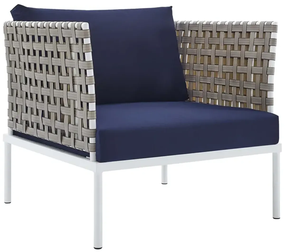 Harmony Sunbrella® Basket Weave Outdoor Patio Aluminum Armchair by Modway Tan Navy