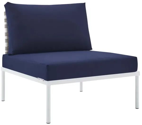 Harmony Sunbrella® Basket Weave Outdoor Patio Aluminum Armless Chair by Modway Tan Navy