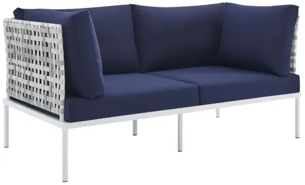 Harmony Sunbrella® Basket Weave Outdoor Patio Aluminum Loveseat by Modway Taupe Navy