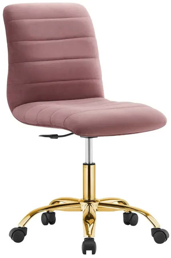 Ripple Armless Performance Velvet Office Chair by Modway Gold Dusty Rose