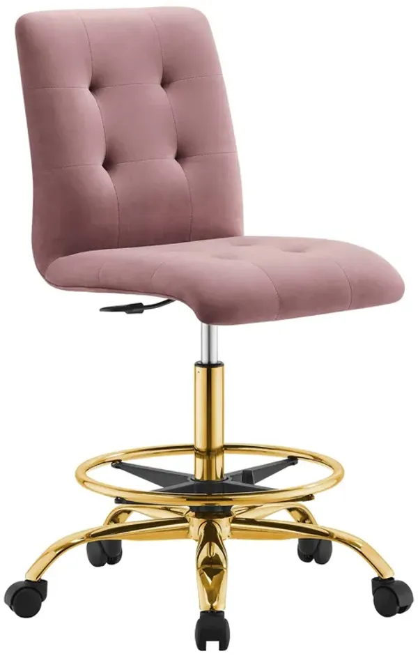Prim Armless Performance Velvet Drafting Chair by Modway Gold Dusty Rose