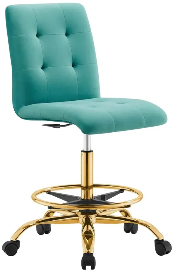 Prim Armless Performance Velvet Drafting Chair by Modway Gold Teal