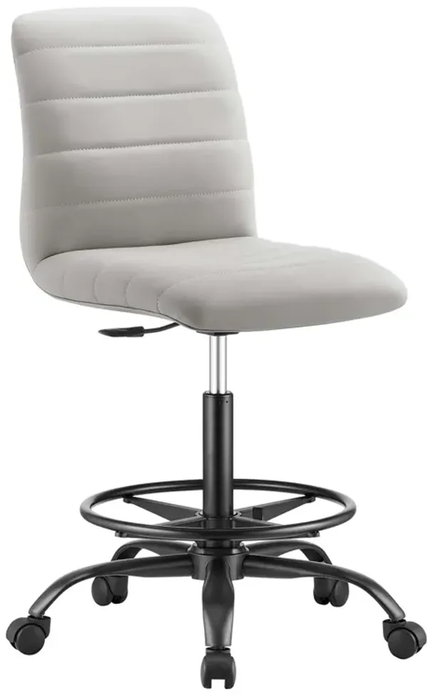 Ripple Armless Vegan Leather Drafting Chair by Modway Black Light Gray