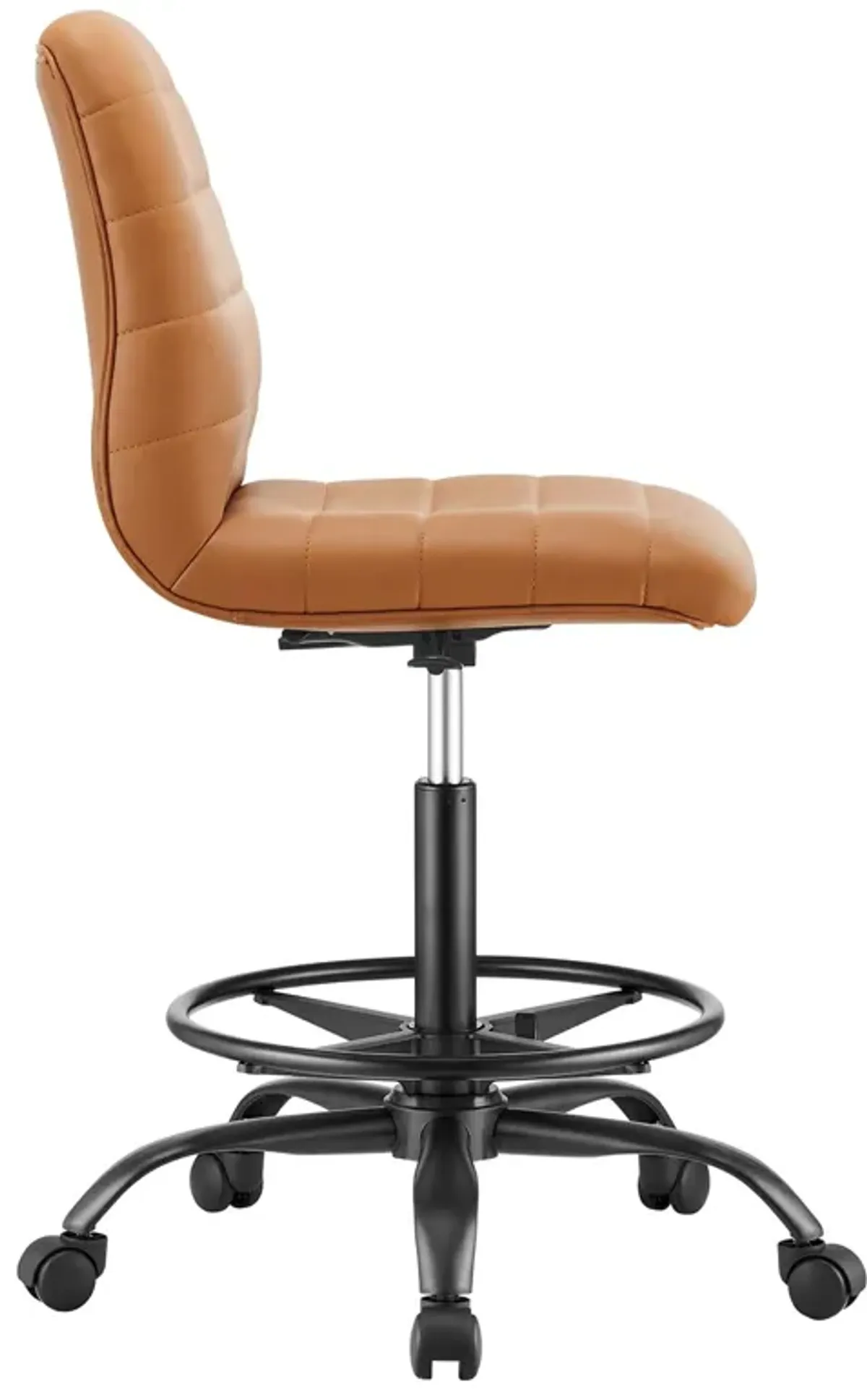 Ripple Armless Vegan Leather Drafting Chair by Modway Black Tan