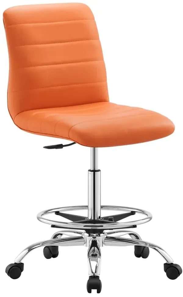Ripple Armless Vegan Leather Drafting Chair by Modway Silver Orange