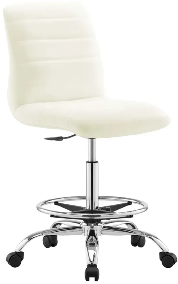 Ripple Armless Vegan Leather Drafting Chair by Modway Silver White