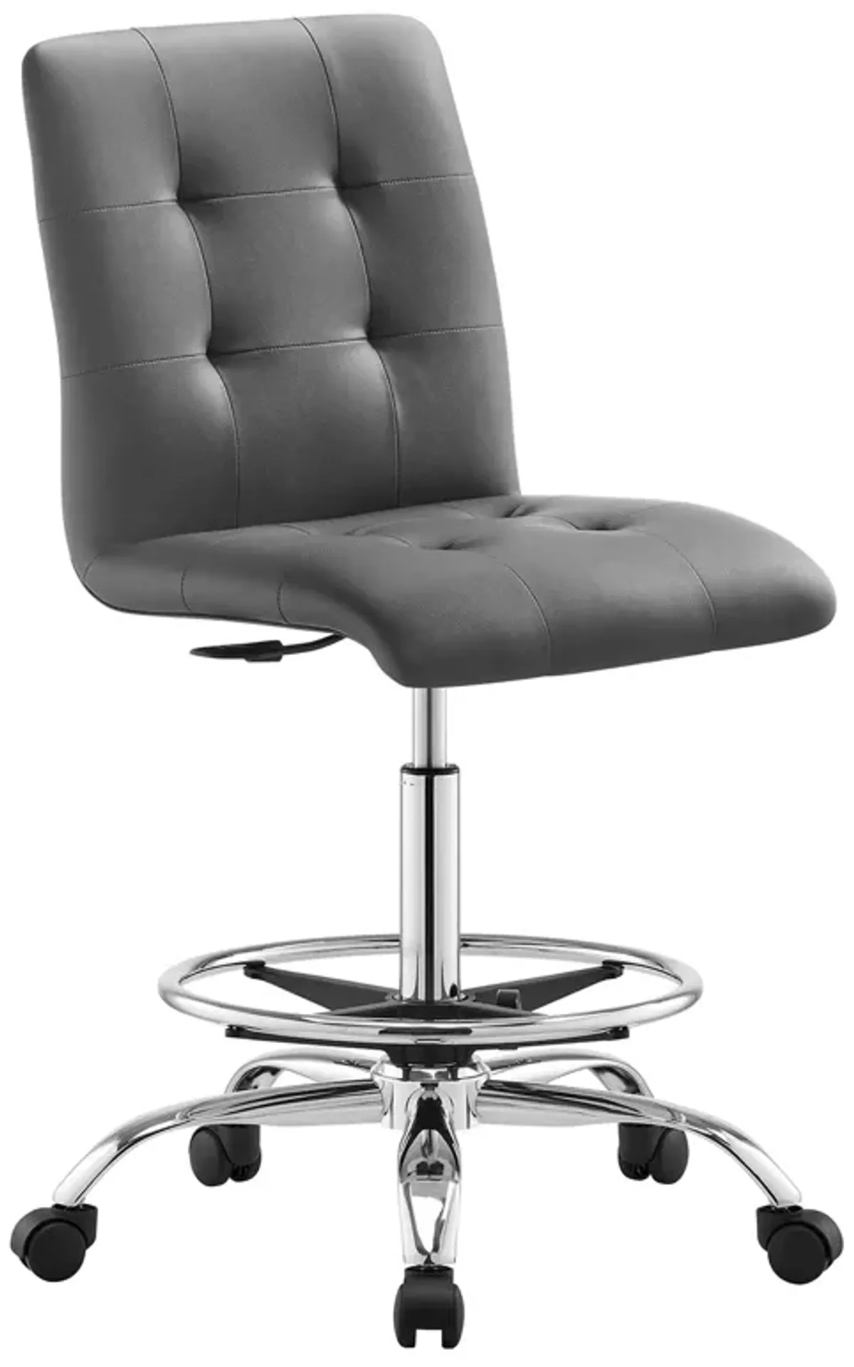 Prim Armless Vegan Leather Drafting Chair by Modway Silver Black