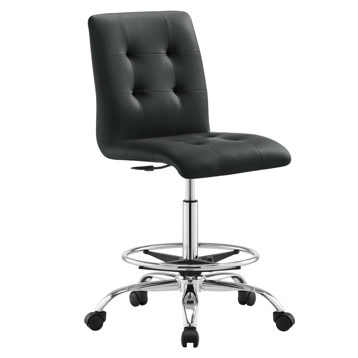 Prim Armless Vegan Leather Drafting Chair by Modway Silver Black