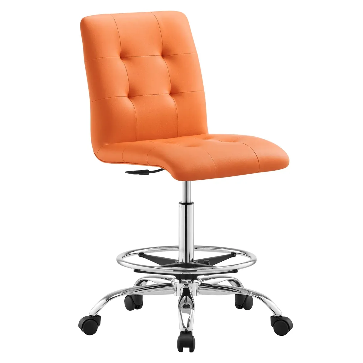 Prim Armless Vegan Leather Drafting Chair by Modway Silver Orange