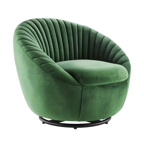 Whirr Tufted Performance Velvet Performance Velvet Swivel Chair by Modway Black Emerald