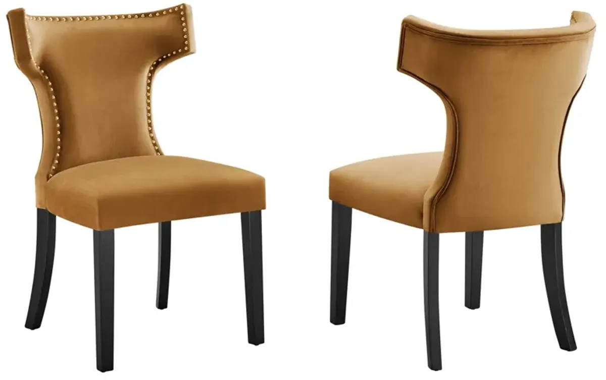 Curve Performance Velvet Dining Chairs - Set of 2 by Modway Cognac