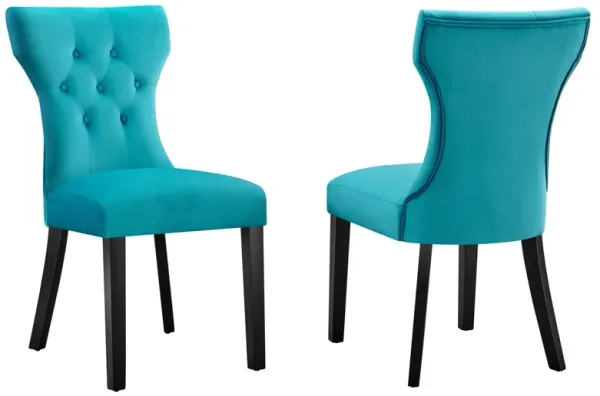 Silhouette Performance Velvet Dining Chairs - Set of 2 by Modway Blue