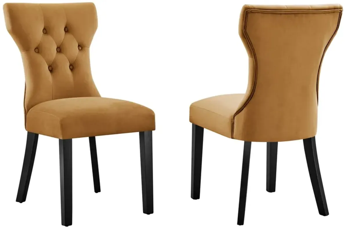 Silhouette Performance Velvet Dining Chairs - Set of 2 by Modway Cognac