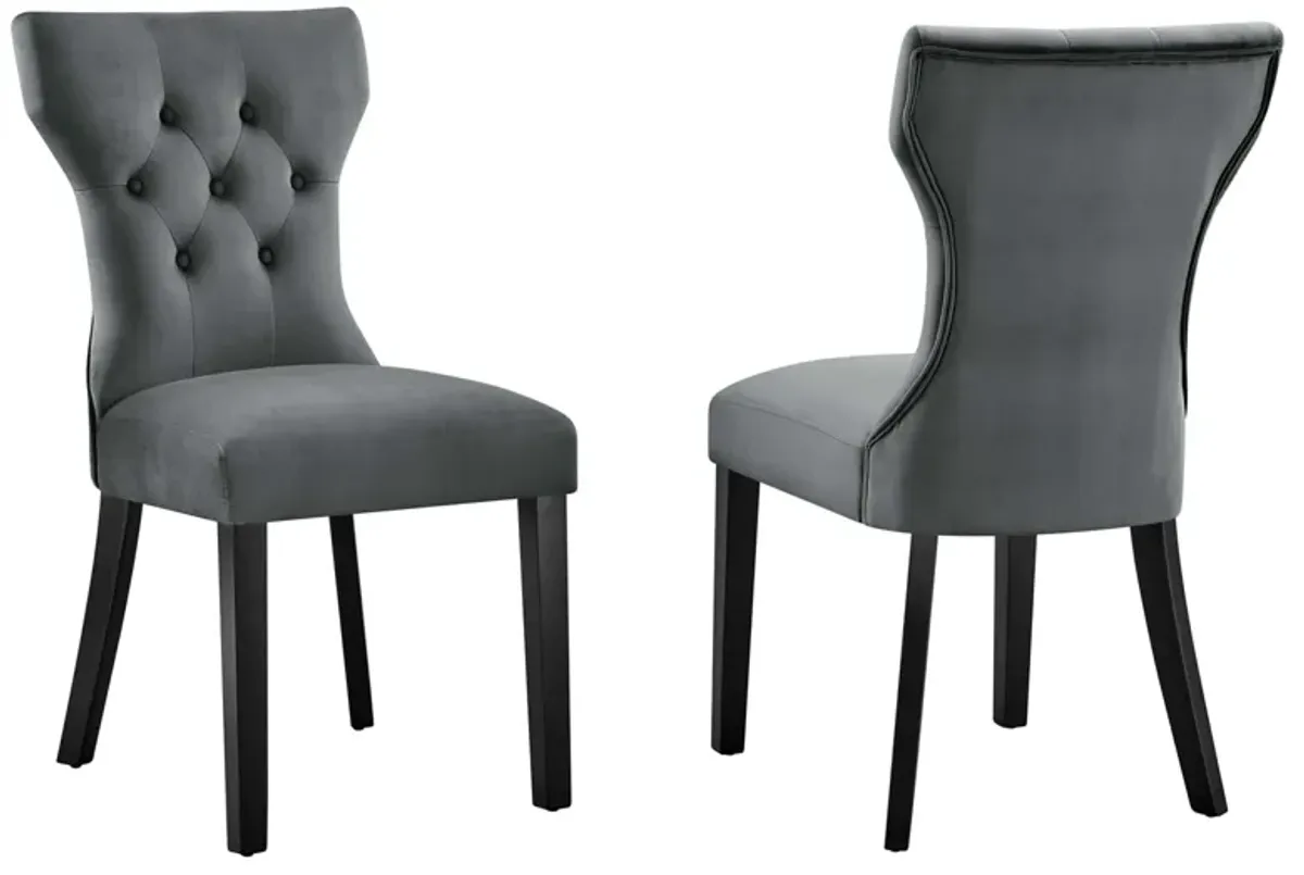 Silhouette Performance Velvet Dining Chairs - Set of 2 by Modway Gray