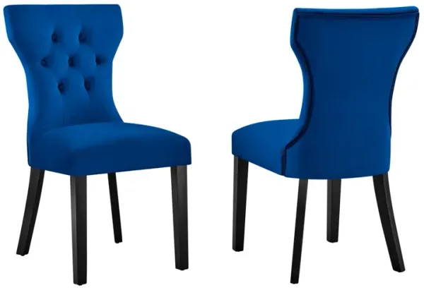 Silhouette Performance Velvet Dining Chairs - Set of 2 by Modway Navy