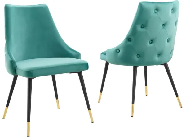 Adorn Dining Side Chair Performance Velvet Set of 2 by Modway Teal