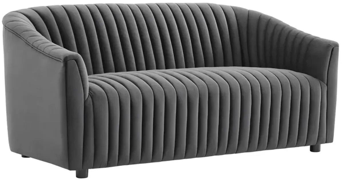 Announce Performance Velvet Channel Tufted Loveseat by Modway Charcoal