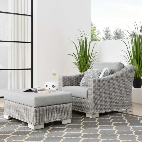 Conway 2-Piece Outdoor Patio Wicker Rattan Armchair and Ottoman Set by Modway