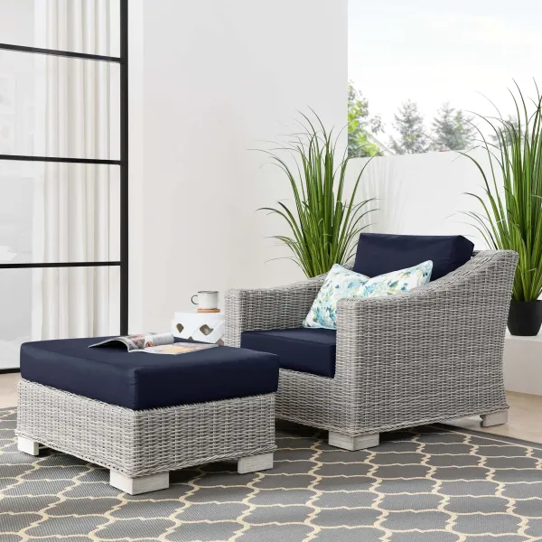 Conway 2-Piece Outdoor Patio Wicker Rattan Armchair and Ottoman Set by Modway
