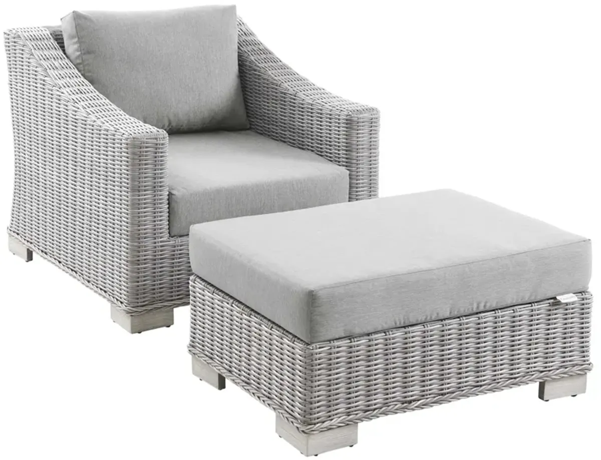Conway 2-Piece Outdoor Patio Wicker Rattan Armchair and Ottoman Set by Modway Light Gray Navy