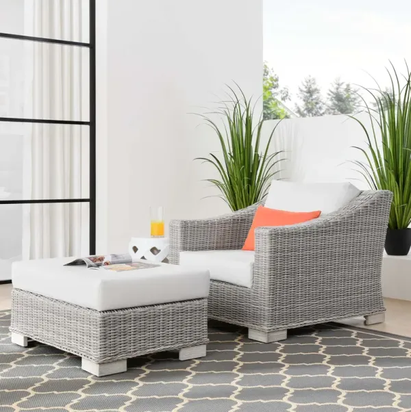 Conway 2-Piece Outdoor Patio Wicker Rattan Armchair and Ottoman Set by Modway