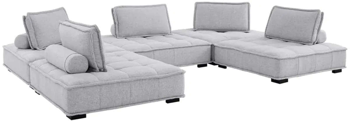 Saunter 5-Piece Tufted Fabric Fabric Sectional Sofa by Modway Light Gray