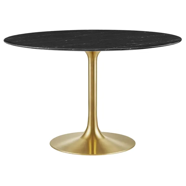 Lippa Round 48" Dining Table by Modway Faux Marble / Gold Black
