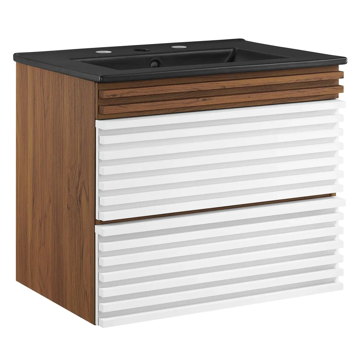 Render Wall-Mount Bathroom Vanity with Black Basin Included by Modway 24" / White Walnut Black