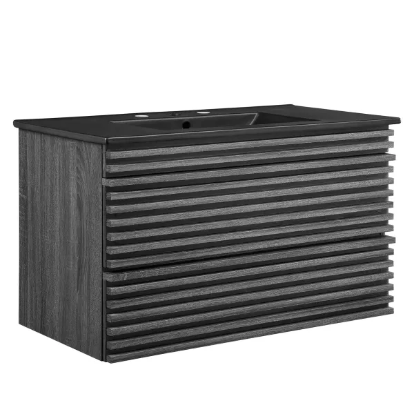 Render Wall-Mount Bathroom Vanity with Black Basin Included by Modway 36" / Charcoal Black