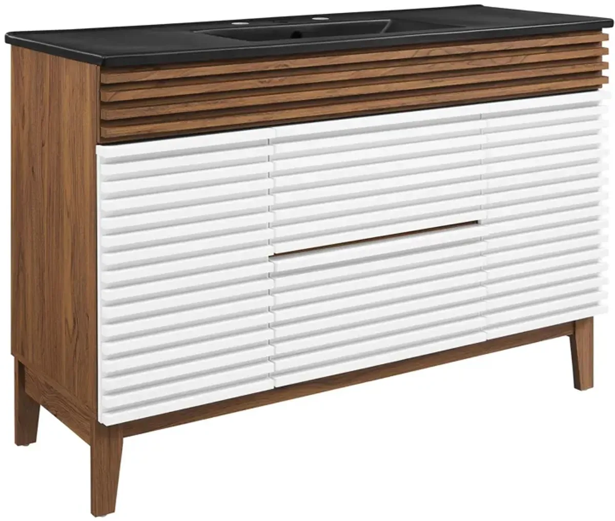 Render 48" Bathroom Vanity with Black Basin Included by Modway 48" Single / White Walnut Black