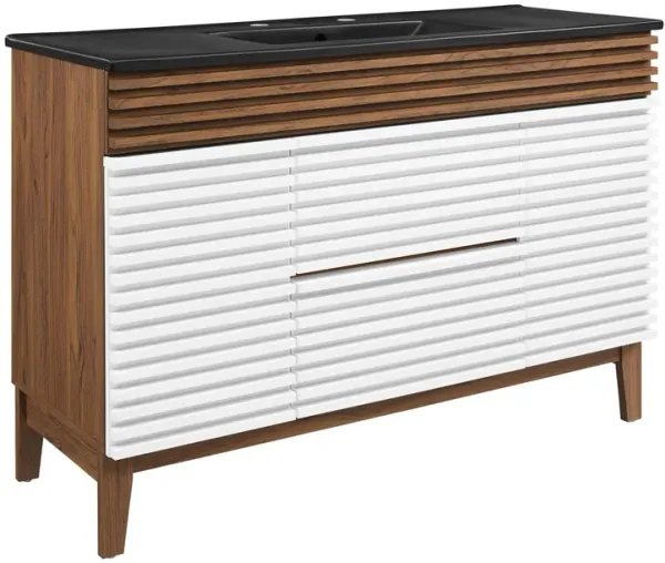 Render 48" Bathroom Vanity with Black Basin Included by Modway 48" Single / White Walnut Black