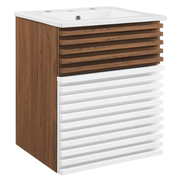 Render Wall-Mount Bathroom Vanity with White Basin Included by Modway 18" / White Walnut White