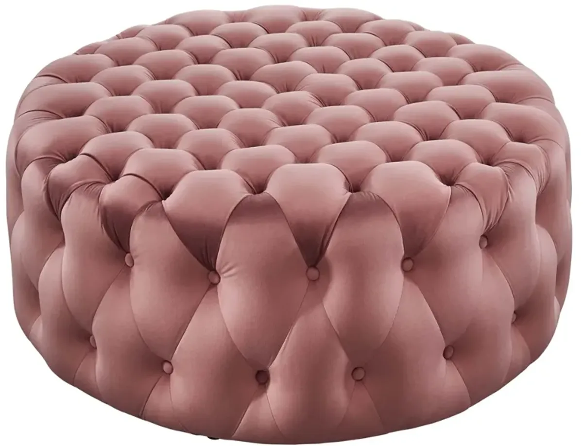 Amour Tufted Button Large Round Performance Velvet Ottoman by Modway Dusty Rose